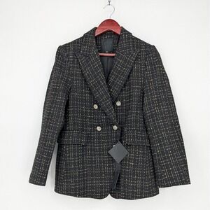 Mina Self Black & Gold Tweed Double Breasted Blazer NWT Size M